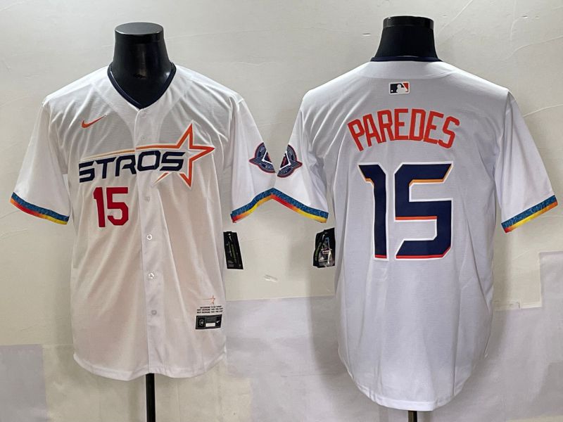Men Houston Astros 15 Paredes White Fourth generation Joint Name 2025 Nike MLB Jersey style 3